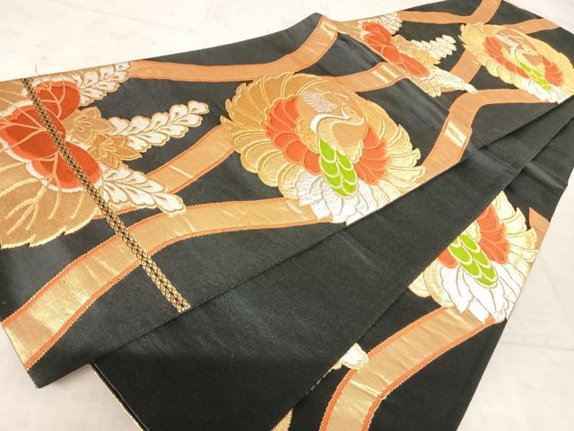 平和屋着物◎六通柄袋帯 唐織 立涌飛鶴花文 黒地 金銀糸 正絹 逸品 AAAX3108yx