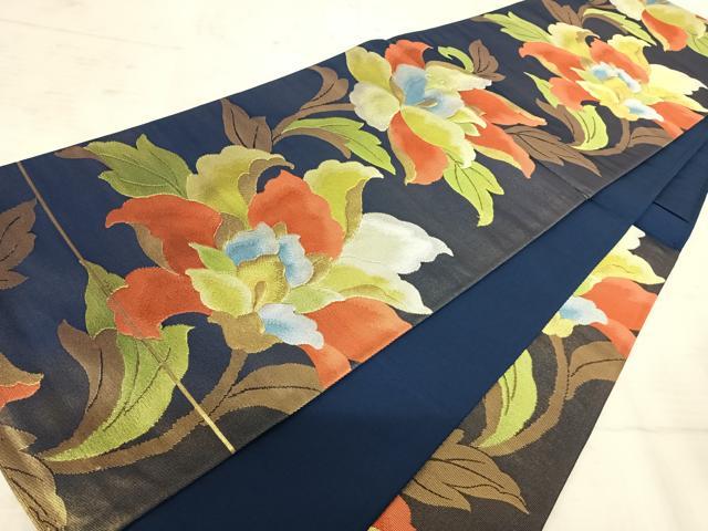平和屋着物◎六通柄袋帯 草花文 金糸 正絹 逸品 AAAX3155yx