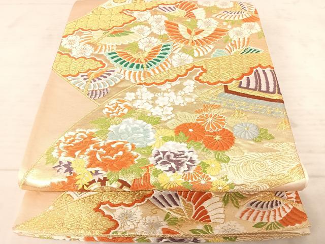 平和屋着物◎六通柄袋帯 唐織 花蝶文 金糸 正絹 逸品 AAAX3181yx