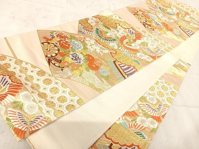 平和屋着物◎六通柄袋帯 唐織 花蝶文 金糸 正絹 逸品 AAAX3181yx