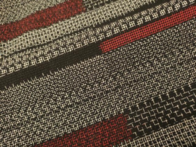 平和屋着物■上質なお召 横段文 黒地 正絹 逸品 AAAX3369fw