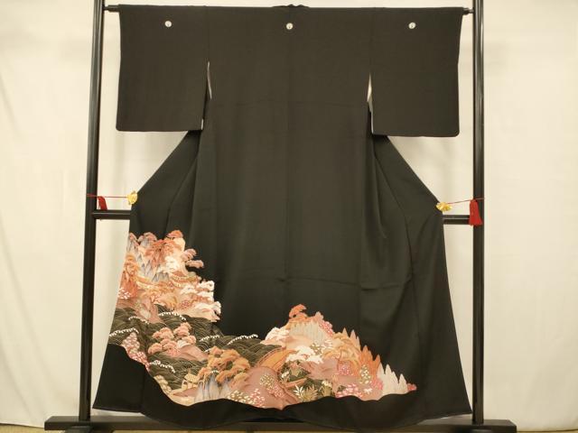平和屋着物■豪華黒留袖 駒刺繍 風景文 金糸 金彩 正絹 逸品 AAAX3384fw