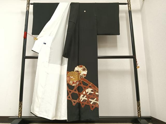 平和屋着物■豪華黒留袖 駒刺繍 花籬文 金彩 正絹 逸品 AAAX3543ph