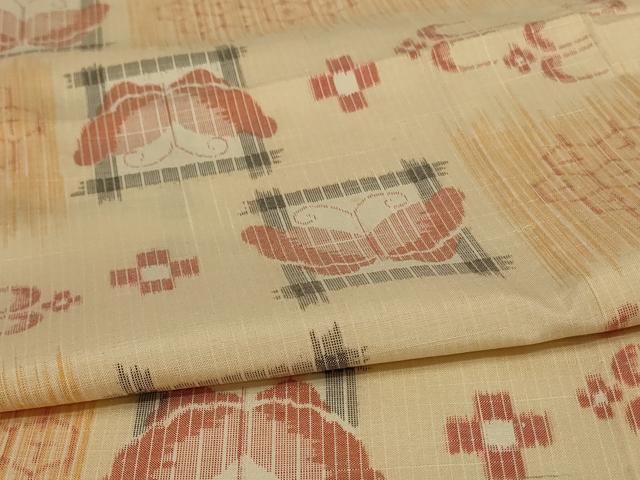 平和屋着物▽上質な紬 単衣 花蝶文 正絹 逸品 AAAX3856jd