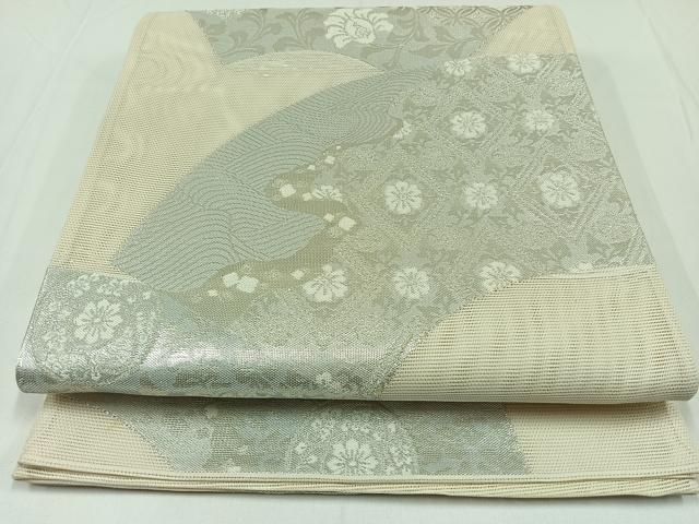 平和屋着物*夏物 六通柄袋帯 地紙吉祥花文 銀糸 正絹 逸品 AAAX3947jh