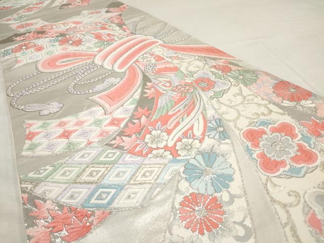 平和屋着物◎六通柄袋帯 唐織 束ね熨斗鳳凰花文 銀糸 正絹 逸品 AAAX4017sg