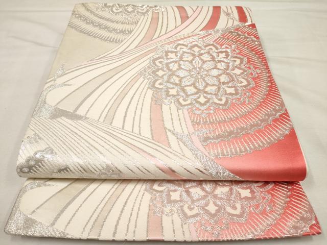 平和屋着物◎六通柄袋帯 孔雀花文 銀糸 正絹 逸品 AAAX4023sg