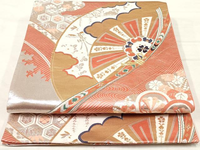 平和屋着物◎六通柄袋帯 唐織 源氏車花文 金銀糸 正絹 逸品 AAAX4024sg