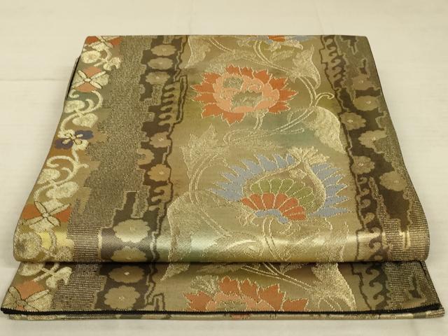 平和屋着物◎六通柄袋帯 更紗花文 金糸 正絹 逸品 AAAX4211ou