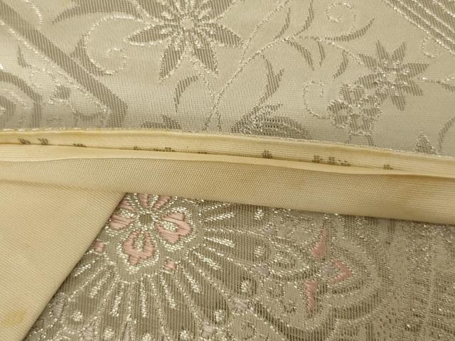 平和屋着物◎六通柄袋帯 唐織 孔雀花文 プラチナ箔 正絹 逸品 AAAX4238ou