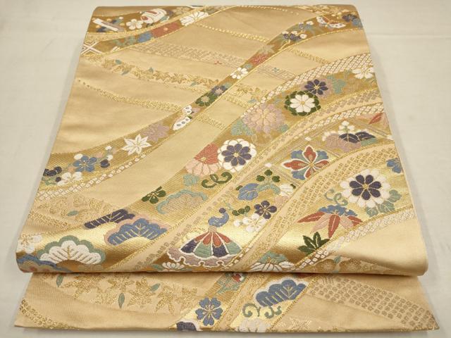 平和屋着物▼六通柄袋帯 唐織 絞袖錦 松竹梅 金糸 正絹 逸品 AAAX4510wj