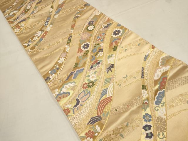 平和屋着物▼六通柄袋帯 唐織 絞袖錦 松竹梅 金糸 正絹 逸品 AAAX4510wj