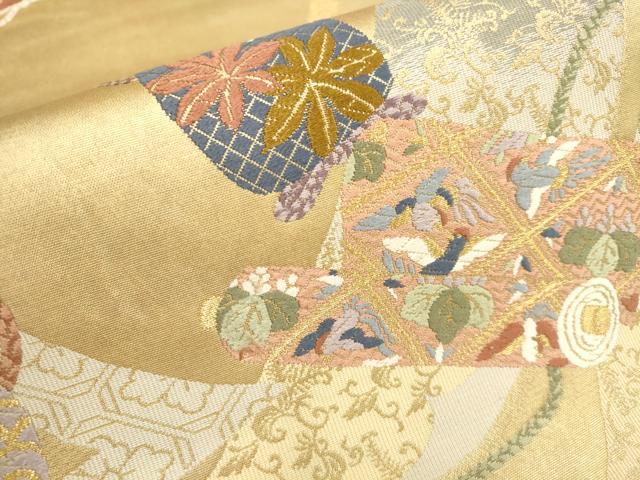 平和屋着物▼六通柄袋帯 唐織 几帳宝物紋 金糸 正絹 逸品 AAAX4686wj