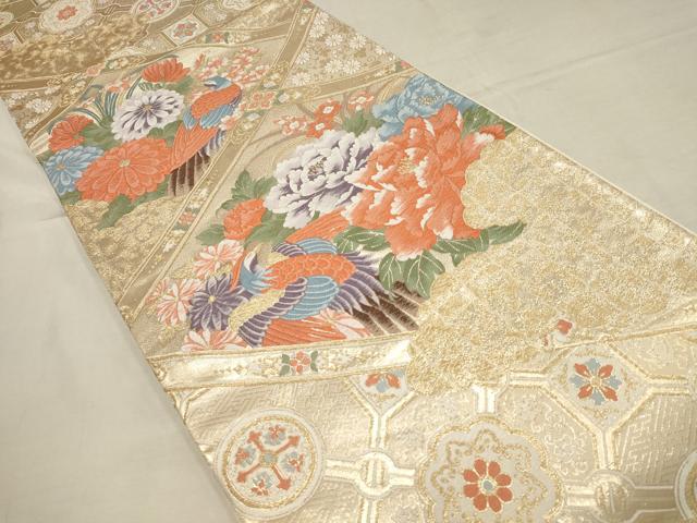 平和屋着物▼六通柄袋帯 唐織 九百錦 天井花鳥文 金糸 正絹 逸品 AAAX4788wj