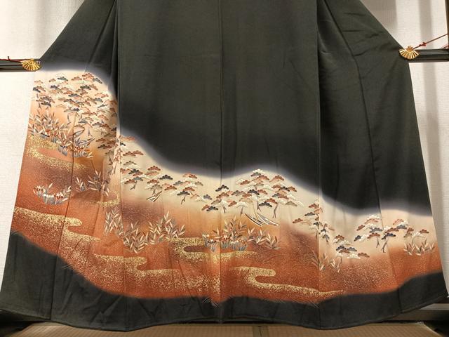 平和屋着物■豪華黒留袖 草花霞文 暈し染め 金彩 正絹 逸品 AAAX5030ph