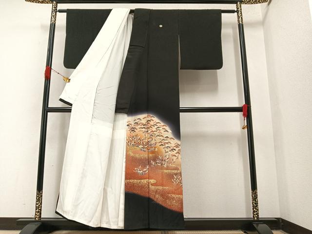 平和屋着物■豪華黒留袖 草花霞文 暈し染め 金彩 正絹 逸品 AAAX5030ph
