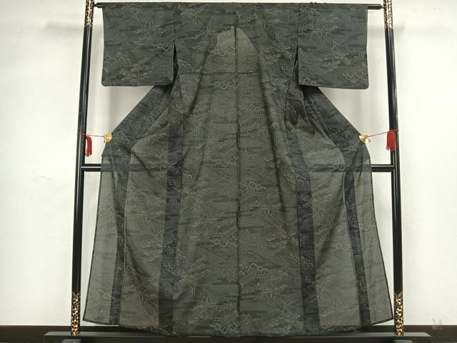 平和屋着物*夏物 小紋 紗 風景文 黒地 洗える着物 AAAX5297fy