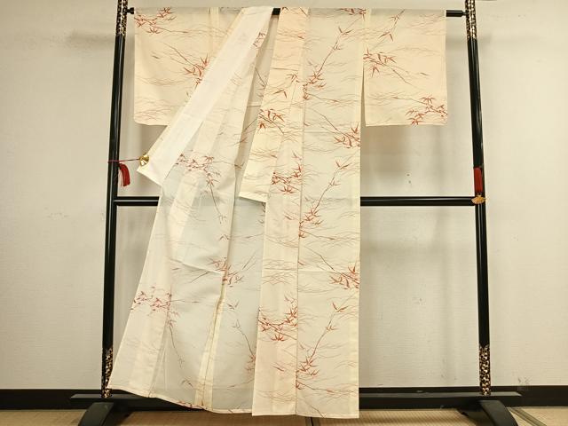 平和屋着物*夏物 小紋 絽 草葉文 洗える着物 AAAX5587fy