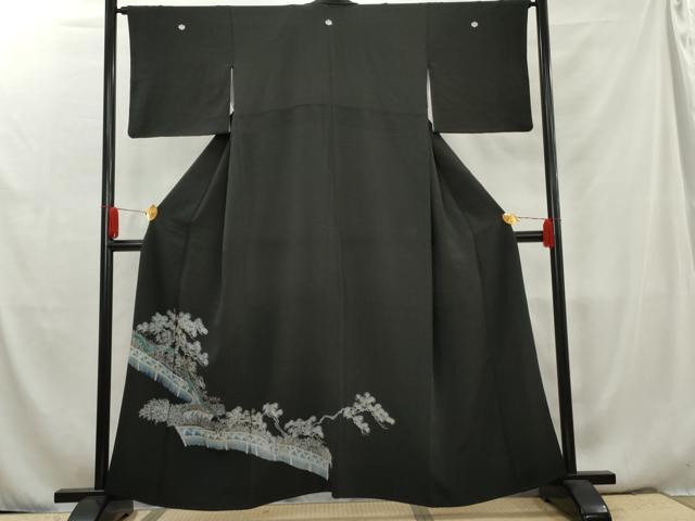 平和屋着物■豪華黒留袖 手描き 枝松文 正絹 逸品 AAAX5703cs