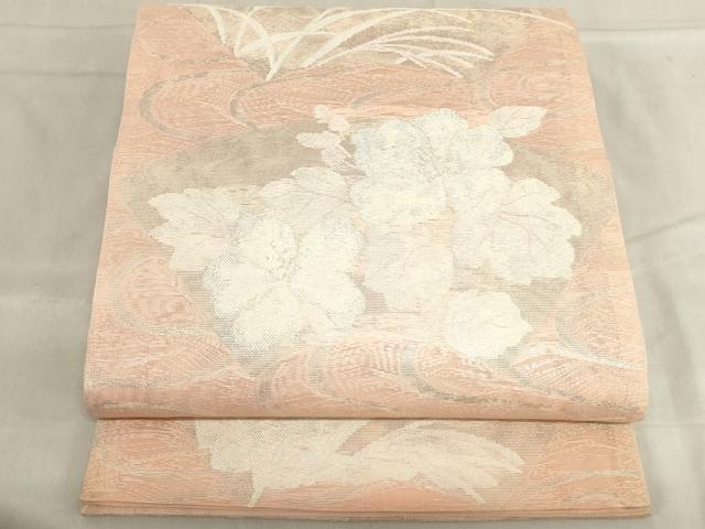 平和屋着物*夏物 六通柄袋帯 流水地紙花文 銀糸 正絹 逸品 AAAX5928ma