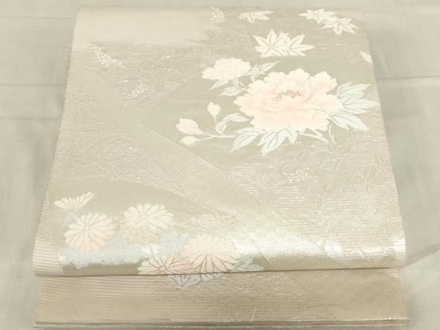 平和屋着物*夏物 六通柄袋帯 地紙花文 銀糸 正絹 逸品 AAAX5952ma