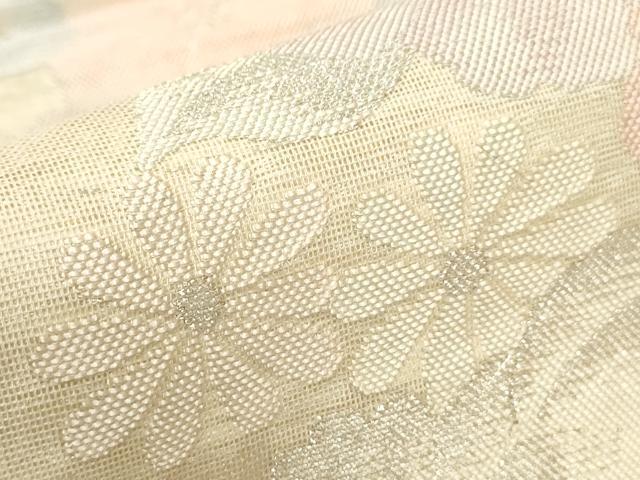 平和屋着物*夏物 六通柄袋帯 草花文 銀糸 正絹 逸品 AAAX5989ma