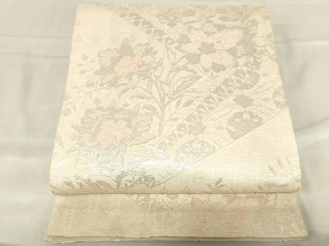 平和屋着物*夏物 六通柄袋帯 更紗花文 銀糸 正絹 逸品 AAAX6011ma