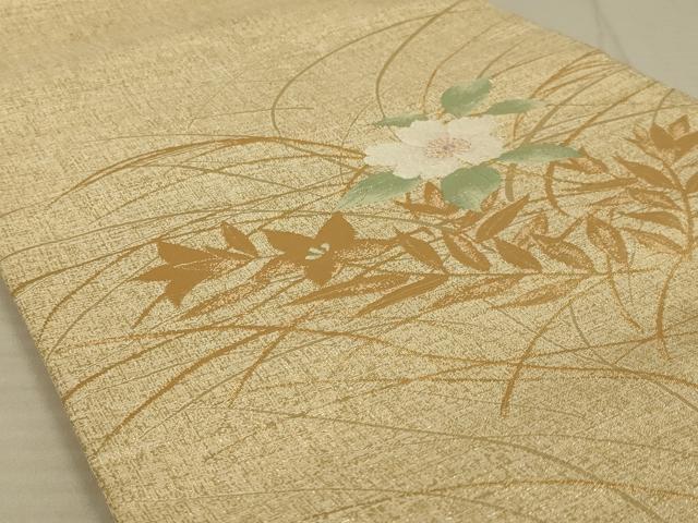 平和屋着物◎太鼓柄袋帯 唐織 草花文 金糸 正絹 逸品 AAAX6282ou