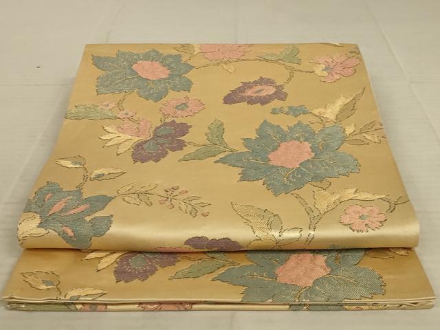 平和屋着物◎六通柄袋帯 更紗花文 金糸 正絹 逸品 AAAX6287ou