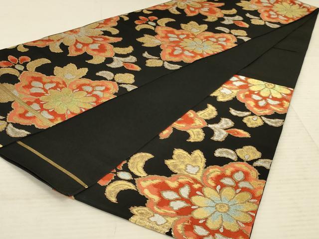 平和屋着物◎六通柄袋帯 草花文 黒地 金銀糸 正絹 逸品 AAAX6291ou