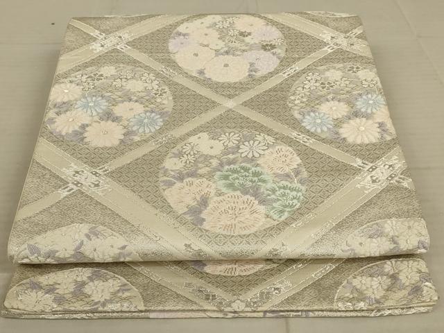 平和屋着物◎六通柄袋帯 唐織 花丸文 銀糸 正絹 逸品 AAAX6305ou