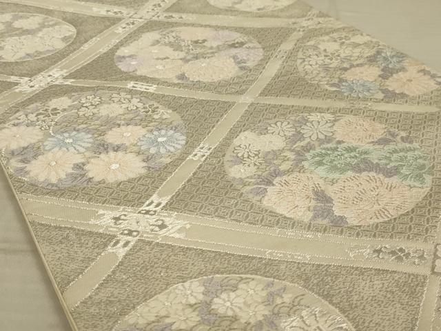 平和屋着物◎六通柄袋帯 唐織 花丸文 銀糸 正絹 逸品 AAAX6305ou