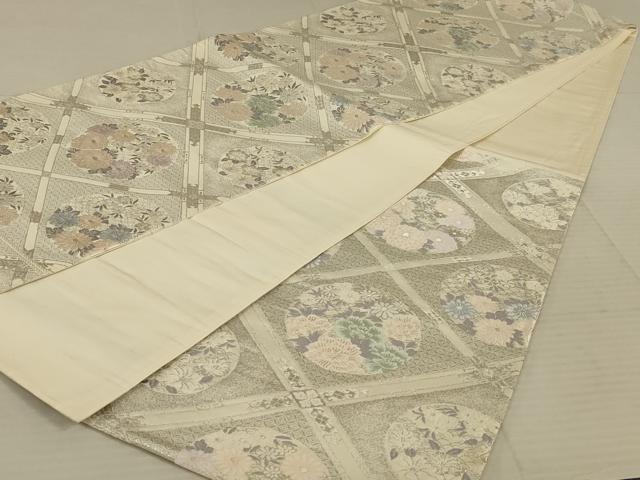 平和屋着物◎六通柄袋帯 唐織 花丸文 銀糸 正絹 逸品 AAAX6305ou