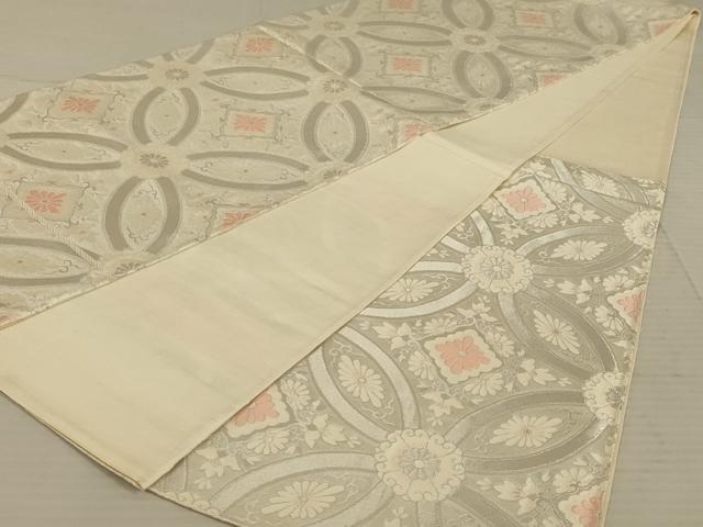 平和屋着物◎六通柄袋帯 唐織 七宝花文 銀糸 正絹 逸品 AAAX6308ou