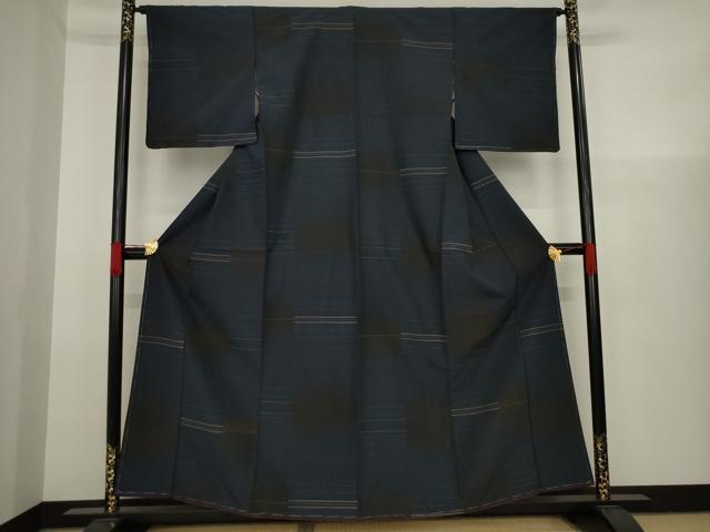 平和屋着物●小紋 横段市松文 洗える着物 AAAX6960ck