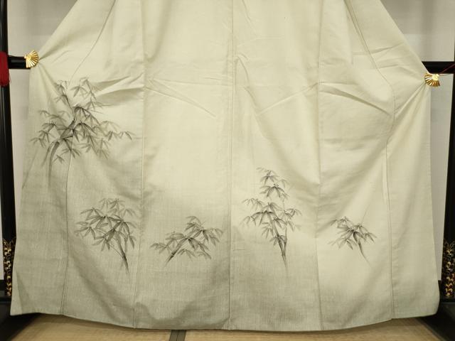 平和屋着物●訪問着 紬地 手描き 笹竹文 暈し染め 正絹 逸品 AAAX6981ck