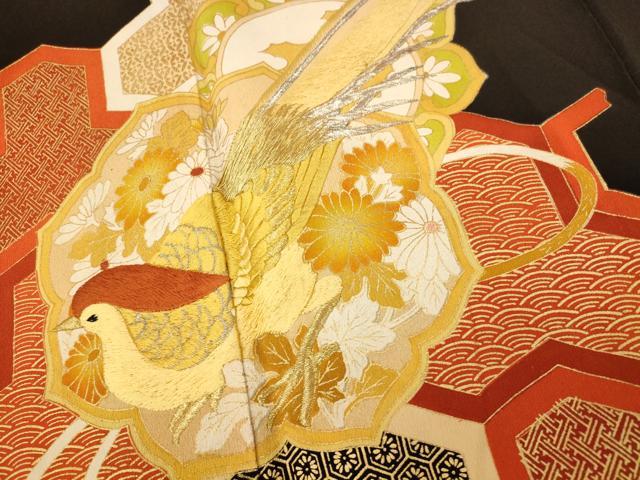 平和屋着物■豪華黒留袖 刺繍 鳳凰枝花文 金彩 正絹 逸品 AAAX7136fw