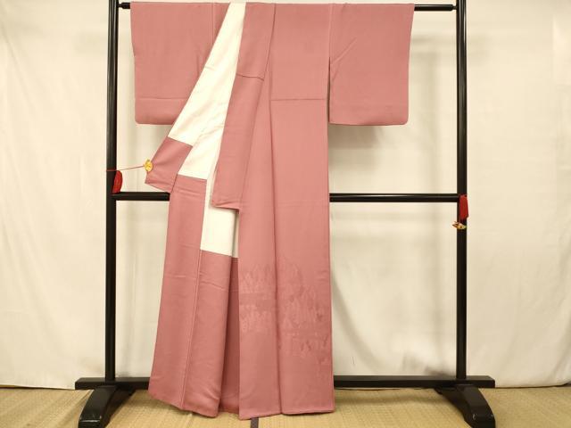 平和屋着物■豪華色留袖 樹林地紋 退紅色 正絹 逸品 aaax7176fw