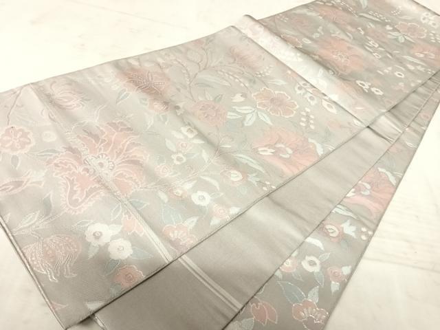平和屋着物◎全通柄袋帯 更紗花文 銀糸 正絹 逸品 AAAX7567yx