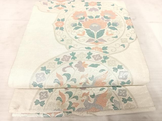 平和屋着物◎佐賀錦 六通柄袋帯 鳳凰更紗花文 銀糸 正絹 逸品 AAAX7569yx