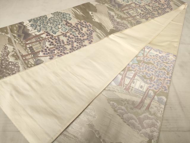 平和屋着物◎六通柄袋帯 風景文 銀糸 正絹 逸品 AAAX7911dt