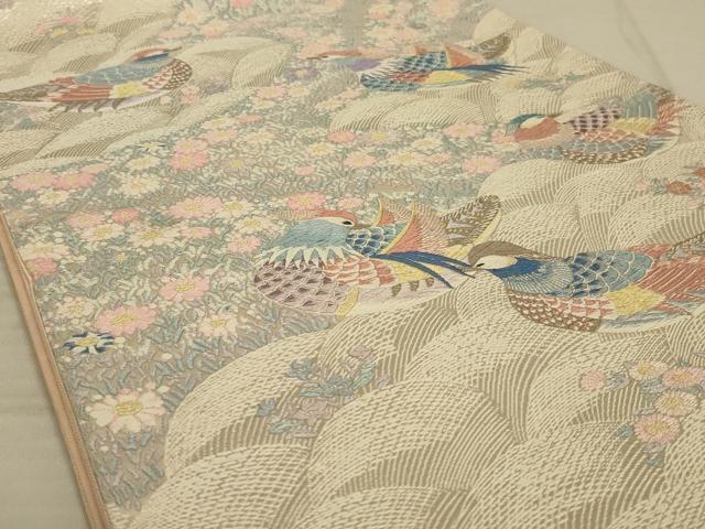 平和屋着物◎六通柄袋帯 唐織 鴛鴦花文 銀糸 正絹 逸品 AAAX7926ou