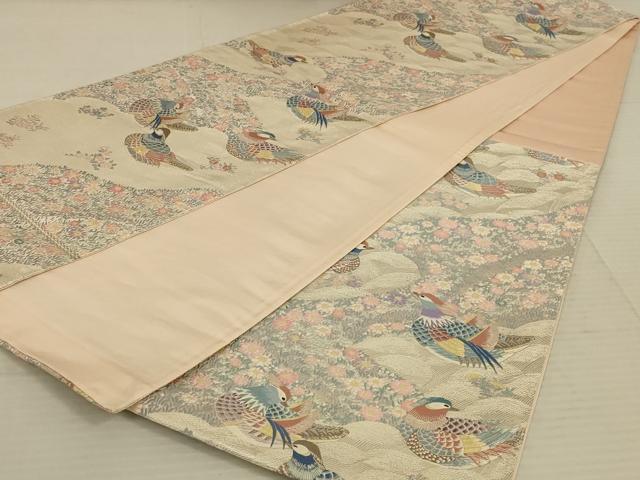平和屋着物◎六通柄袋帯 唐織 鴛鴦花文 銀糸 正絹 逸品 AAAX7926ou
