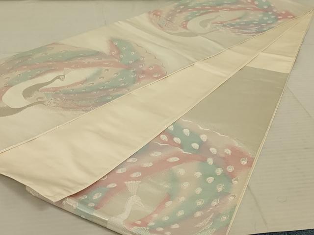 平和屋着物◎六通柄袋帯 孔雀文 銀糸 ますいわ屋扱い 正絹 逸品 AAAX7938ou