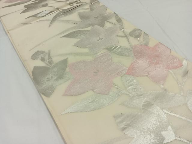 平和屋着物*夏物 六通柄袋帯 草花文 銀糸 正絹 逸品 AAAX7997jh