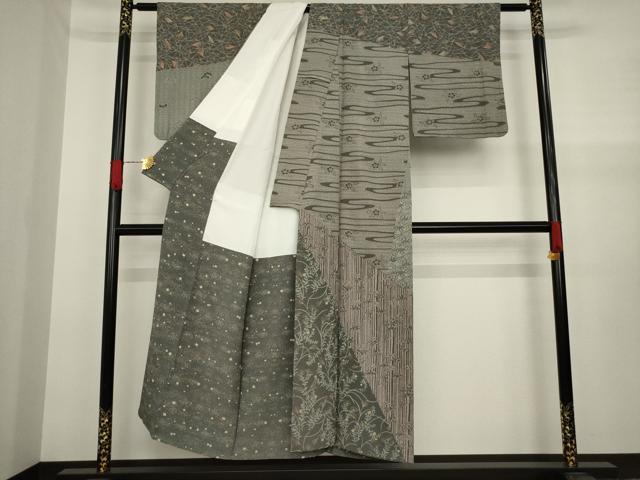 平和屋着物●訪問着 作家物 切嵌草花文 正絹 逸品 AAAX8333ck