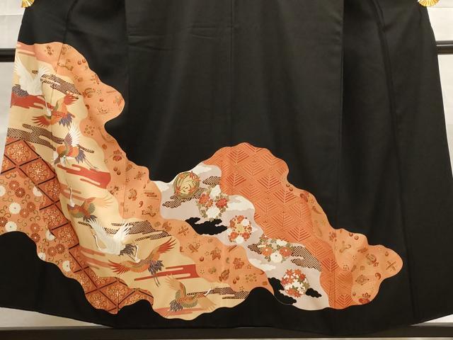 平和屋着物■豪華黒留袖 道長飛鶴花丸文 金彩 正絹 逸品 AAAX8989iu