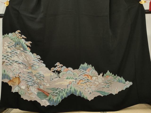 平和屋着物■豪華黒留袖 渡橋風景文 金彩 正絹 逸品 AAAX9210cs