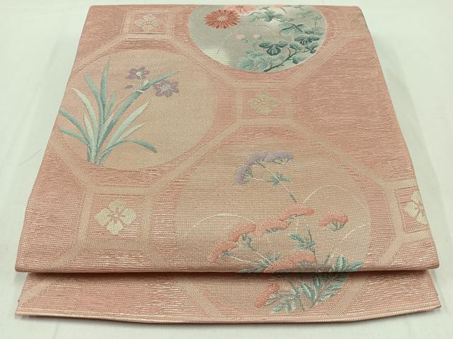 平和屋着物*夏物 六通柄袋帯 蜀江花丸文 銀糸 正絹 逸品 AAAX9451jh