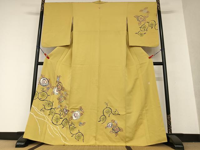 平和屋着物●京友禅作家 米沢新之助 訪問着 駒刺繍 花唐草文 金彩 正絹 逸品 AAAY0003zg